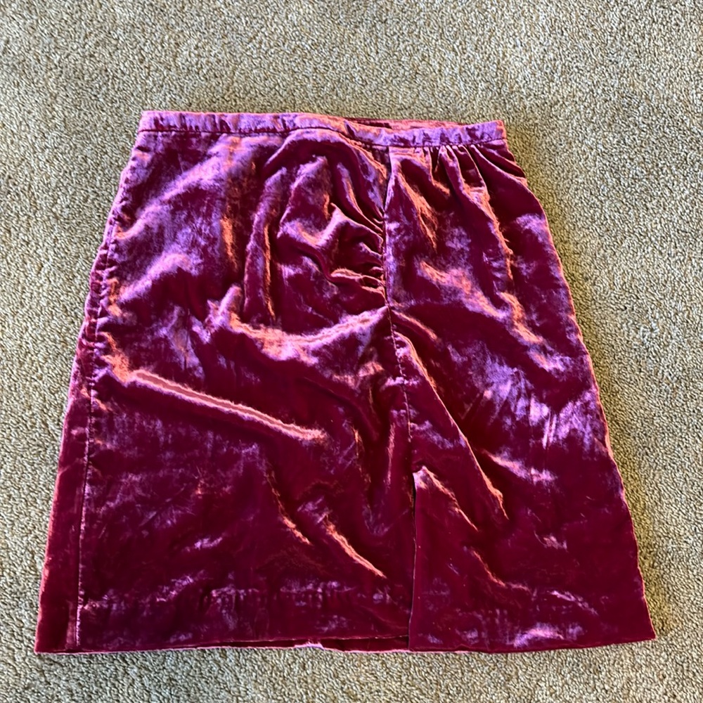 Anthropologie velvet fuschia mini skirt.